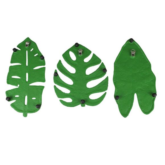 Set of 3 Aged Green Cast Iron Tropical Leaf Kitchen Trivets / Wall Hangings - Picture 3 of 7